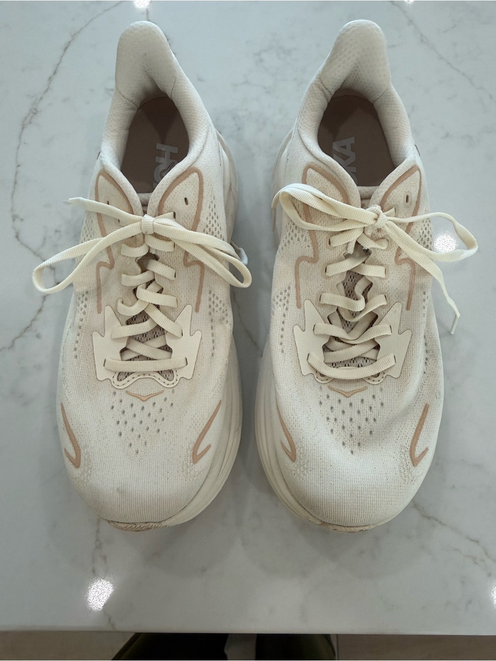 Hoka Women's Athletic Shoes - Cream with Light Tan Accents